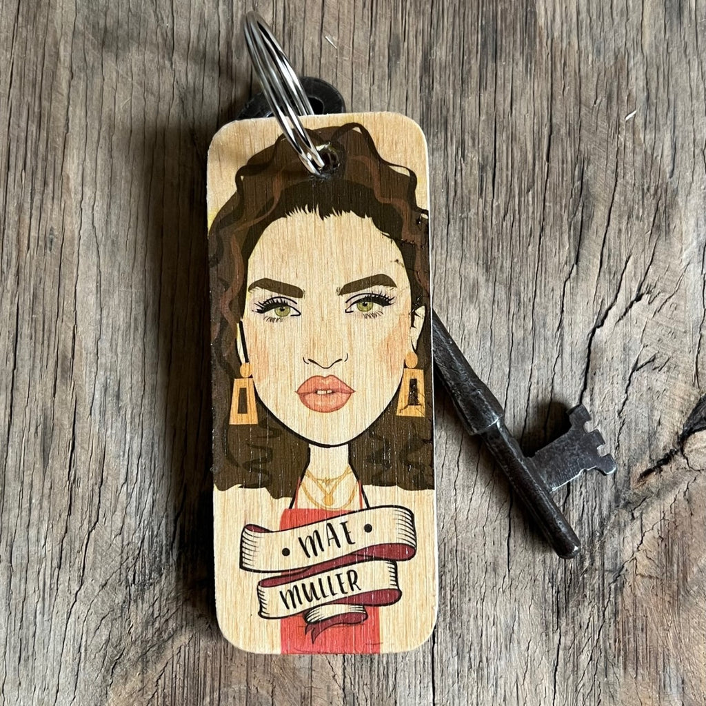 Mae Muller Character Wooden Keyring by Wotmalike