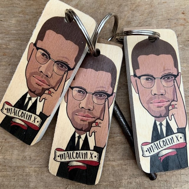 Malcolm X Character Wooden Keyring by Wotmalike