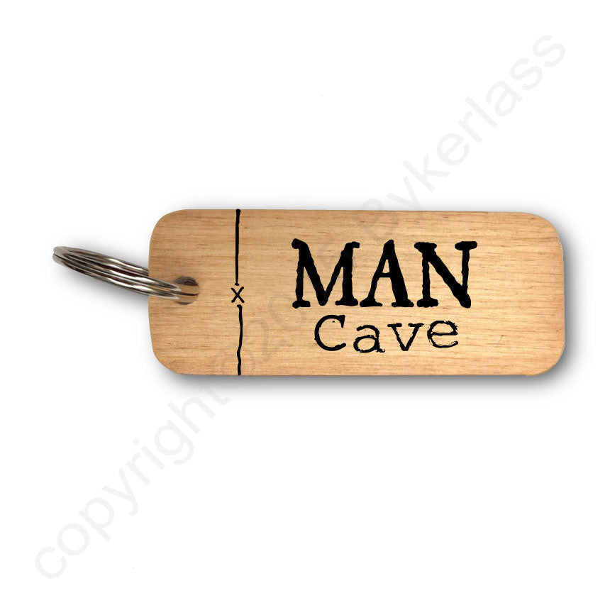 Man Cave Rustic Wooden Keyring by Wotmalike