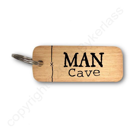 Man Cave Rustic Wooden Keyring by Wotmalike