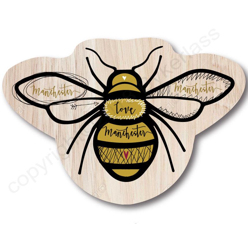 Wooden Manchester Bee Shaped Coaster by Wotmalike