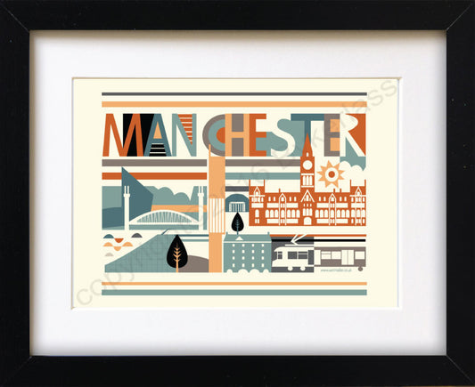 City Scape Manchester Brights Print Mounted Print