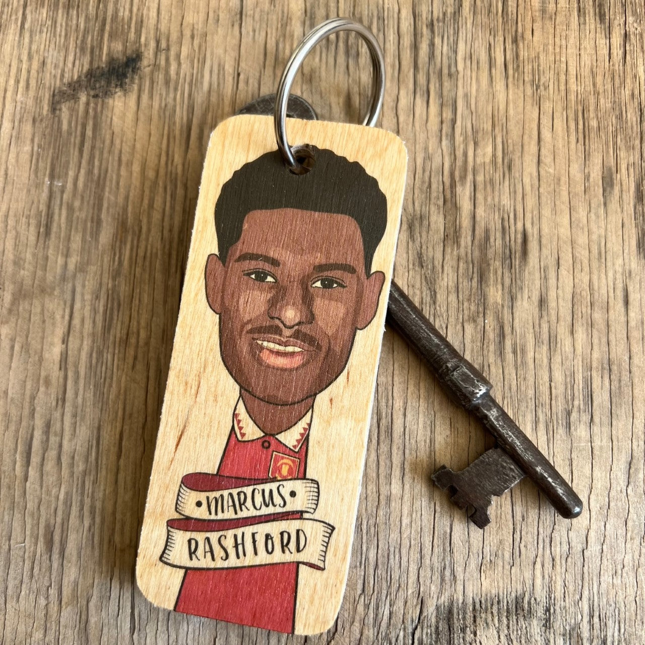 Marcus Rashford Character Wooden Keyring by Wotmalike