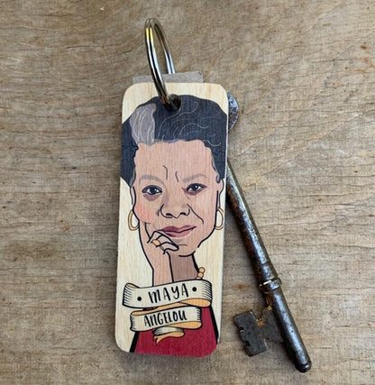 Maya Angelou Character Wooden Keyring by Wotmalike