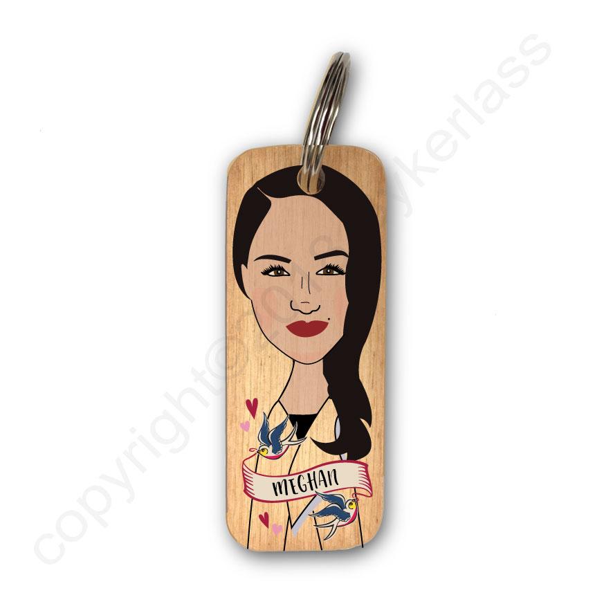 Meghan Markle Character Wooden Keyring by Wotmalike