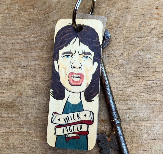 Mick Jagger Character Wooden Keyring By Wotmalike