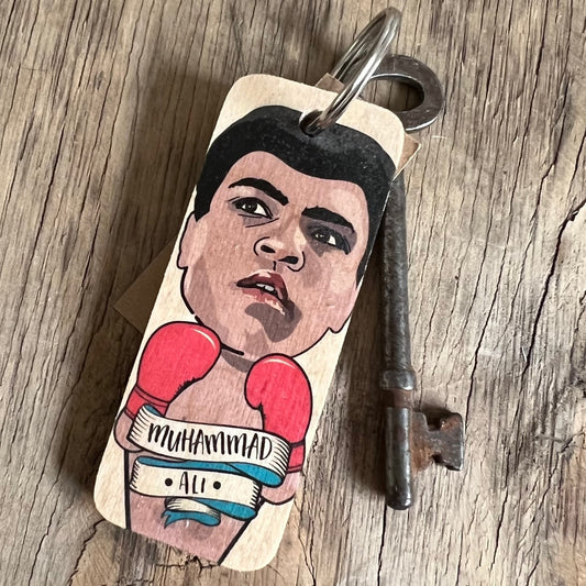 Muhammad Ali Character Wooden Keyring by Wotmalike