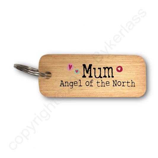 Mum Angel of The North Rustic Wooden Keyring