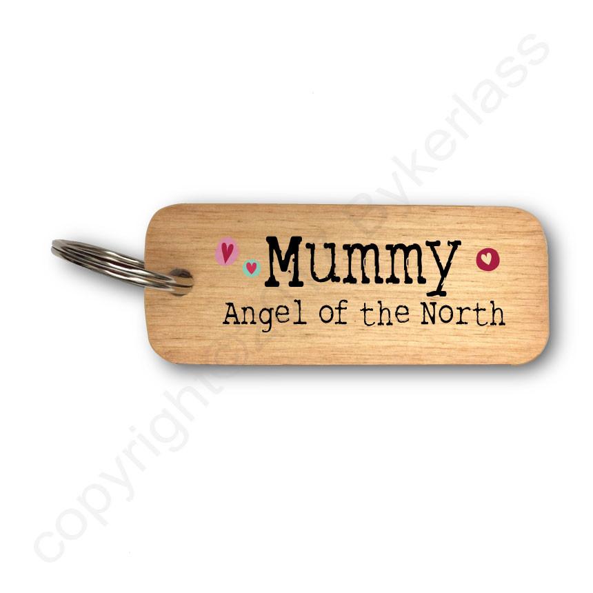 Mummy Angel of The North Rustic Wooden Keyring