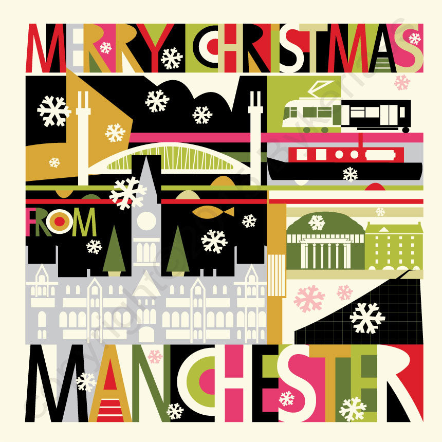 Large City Scape Manchester Christmas Card ---NDX3