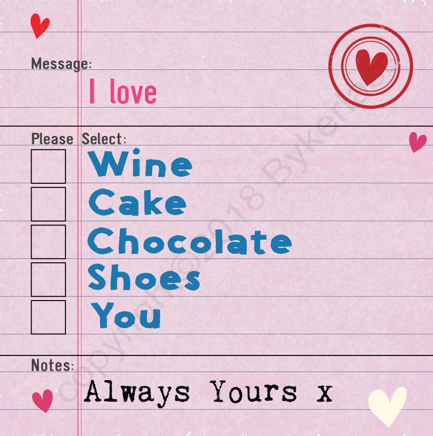 I Love Wine - Options Valentines Card by Wotmalike