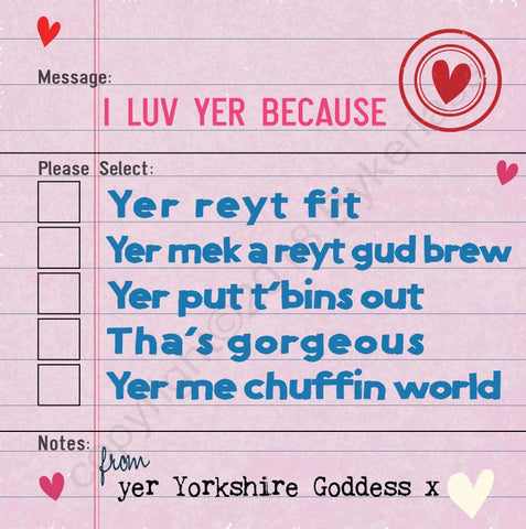 Yorkshire Love Options Valentines Card (MBV5-5)