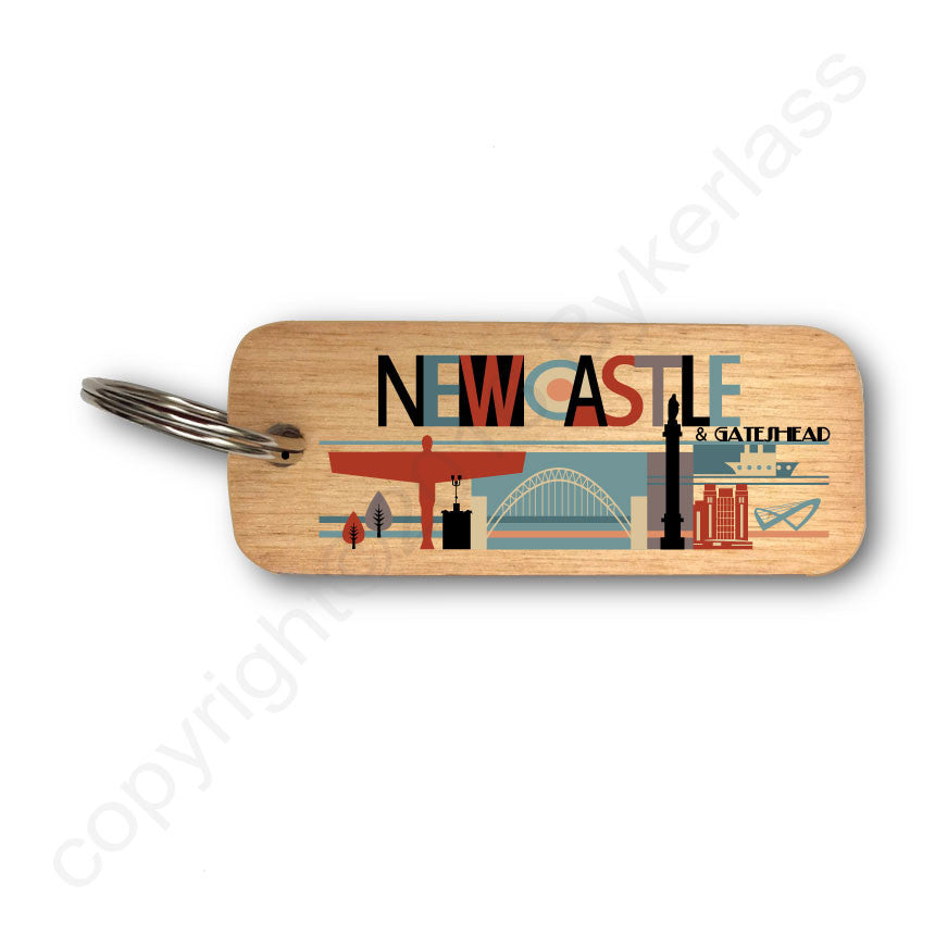 Geordie City Bright Rustic Wooden Keyring -
