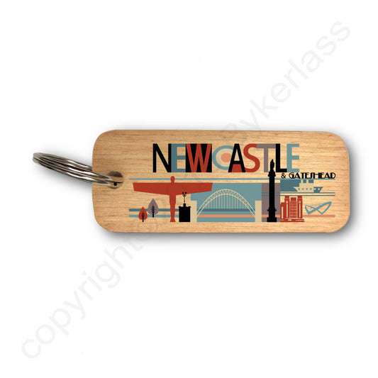 Geordie City Bright Rustic Wooden Keyring -