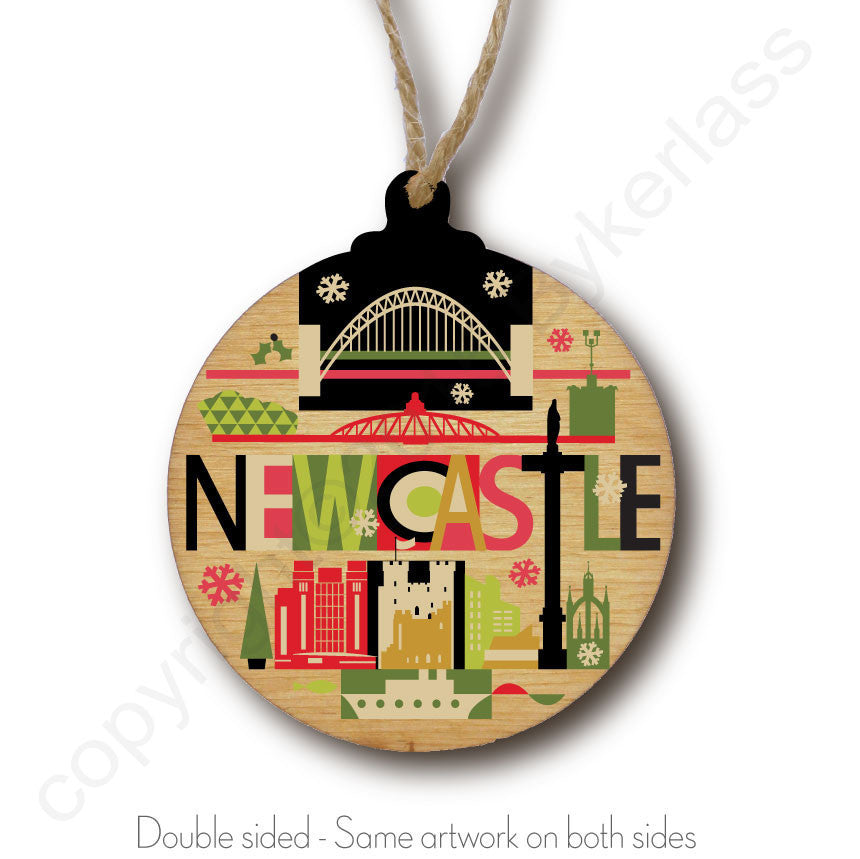 Newcastle City Scape Rustic Wooden Bauble