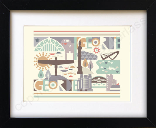 Geordie City Scape Print Mounted Print 