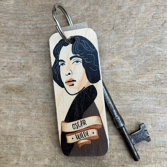 Oscar Wilde Character Wooden Keyring by Wotmalike