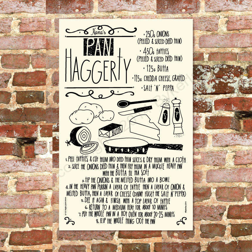 Pan Haggerty North East Recipe Tea Towel 