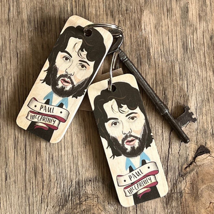 Paul McCartney with Beard Character Wooden Keyring