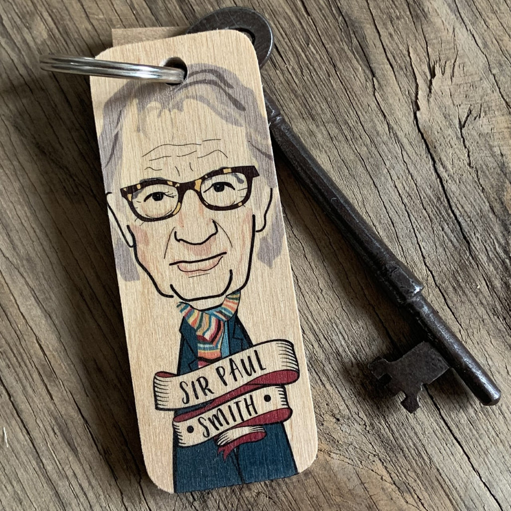Sir Paul Smith Character Wooden Keyring by Wotmalike