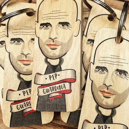 Pep Guardiola Character Wooden Keyring by Wotmalike