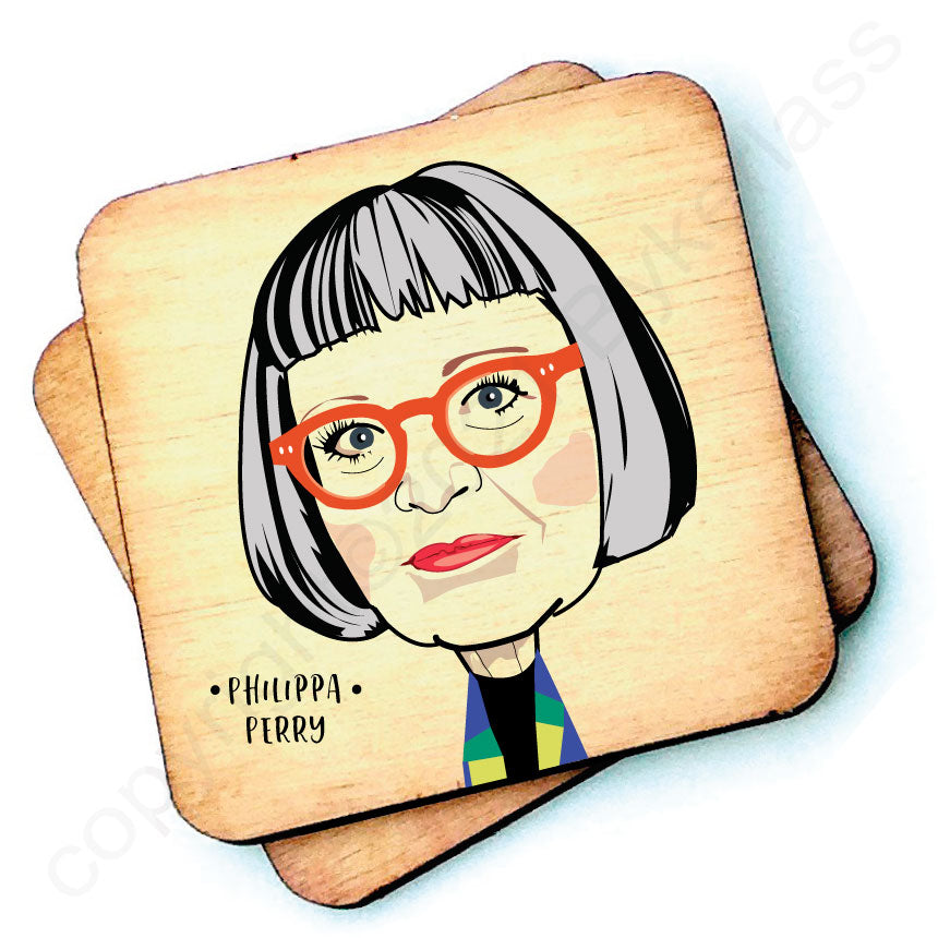 Philippa Perry Character Wooden Coaster by Wotmalike