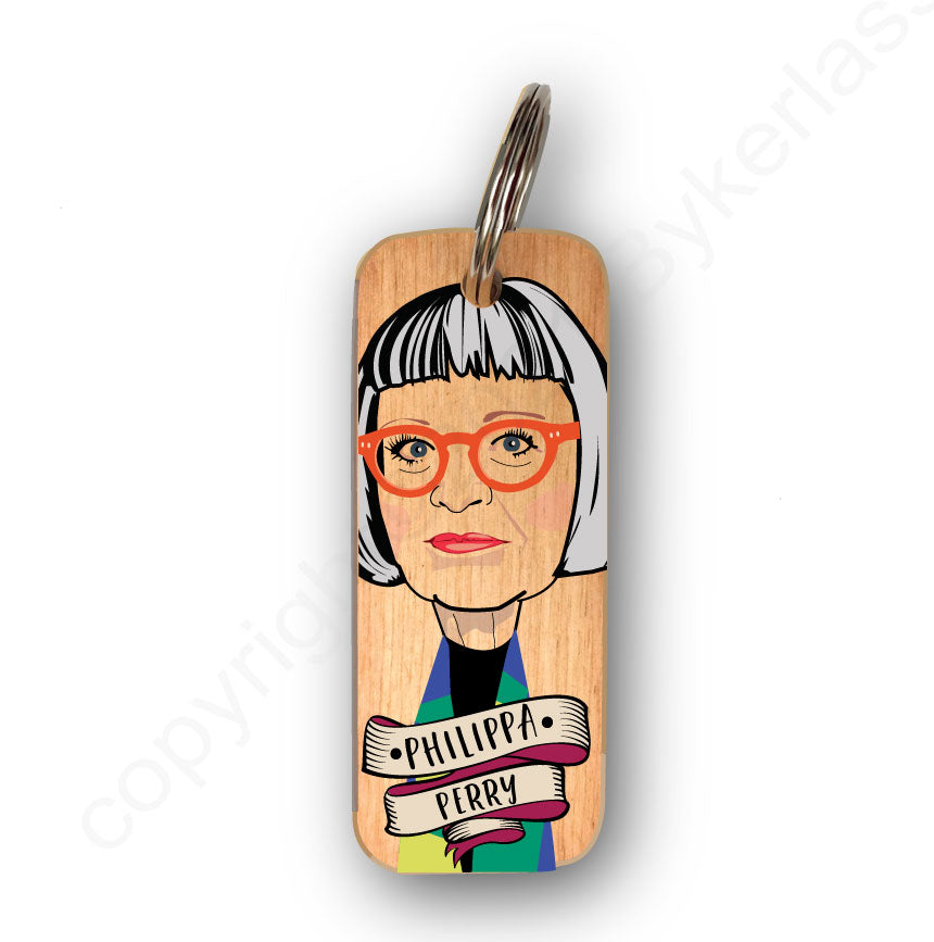 Philippa Perry Character Wooden Keyring by Wotmalike