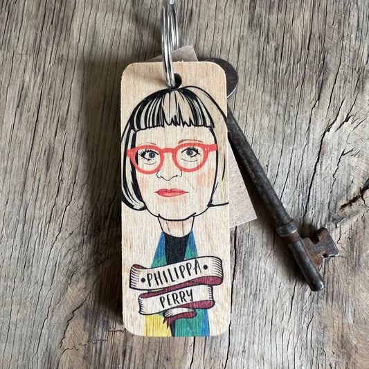 Philippa Perry Character Wooden Keyring by Wotmalike
