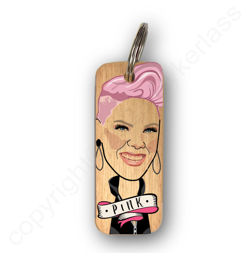 Pink Character Wooden Keyring by Wotmalike