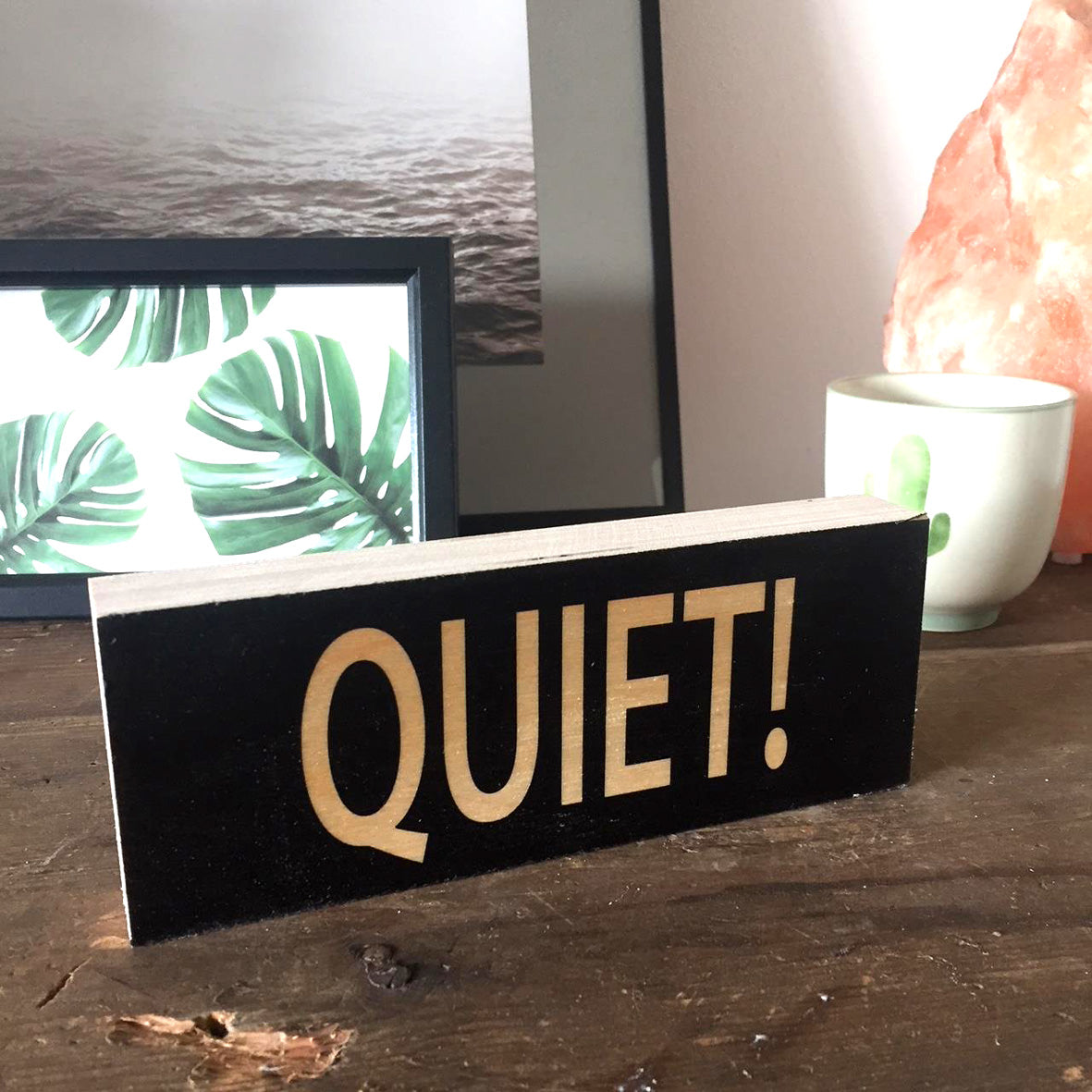 QUIET / APPLAUSE Two Sided Hand Made Wooden Block by Wotmalike