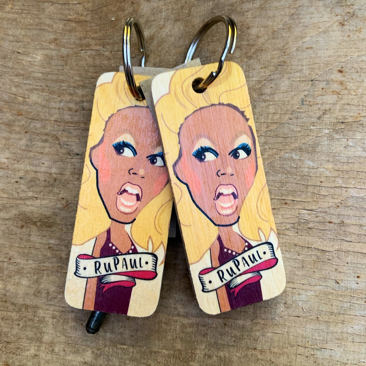 RuPaul Character Wooden Keyring by Wotmalike