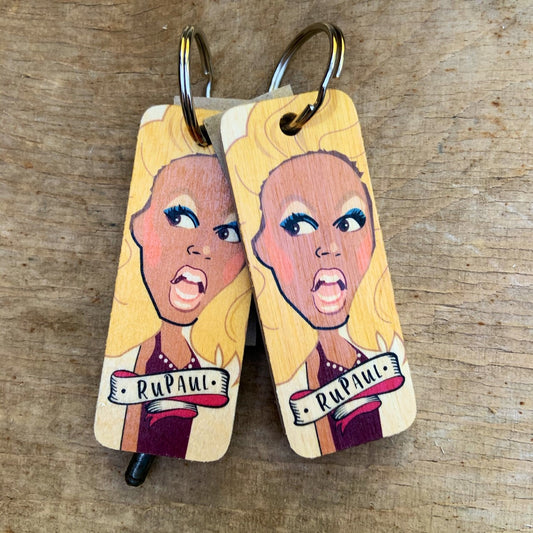 RuPaul Character Wooden Keyring by Wotmalike