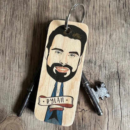 Rylan Character Wooden Keyring by Wotmalike