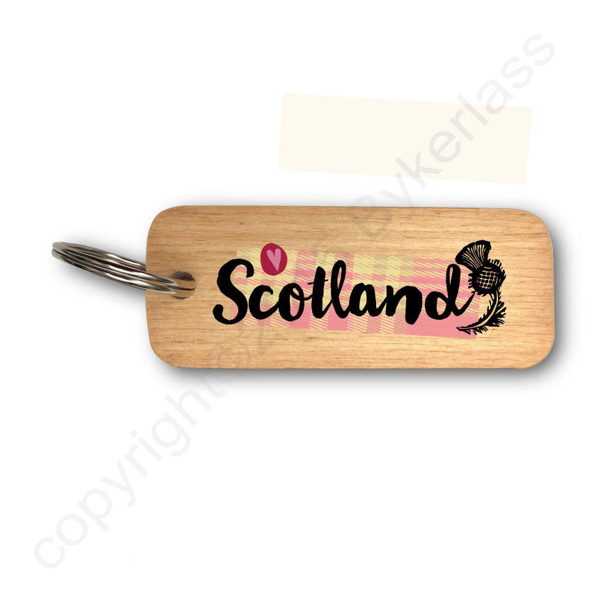 Love Scotland -  Scottish Celtic Rustic Wooden Keyring 