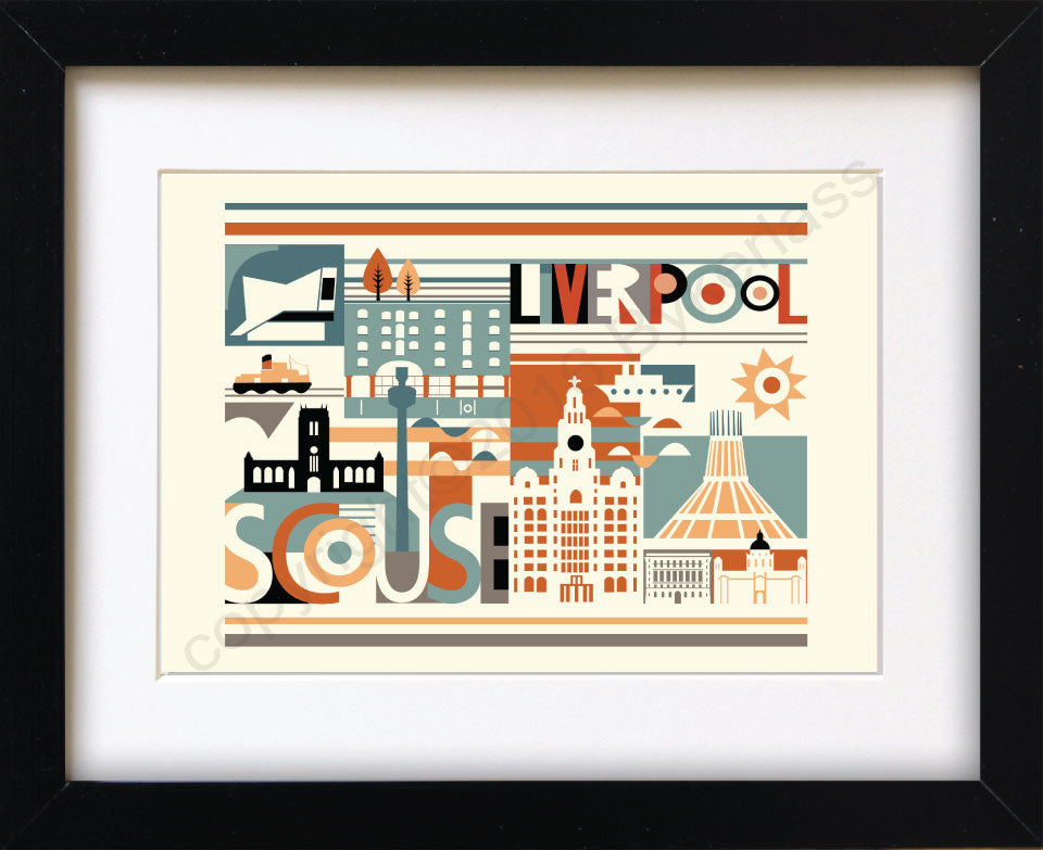 Scouse City Scape Brights Print Mounted Print