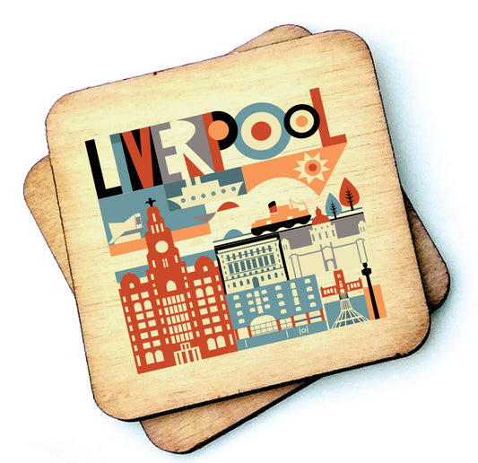 Scouse City Brights Wooden Coasters by Wotmalike