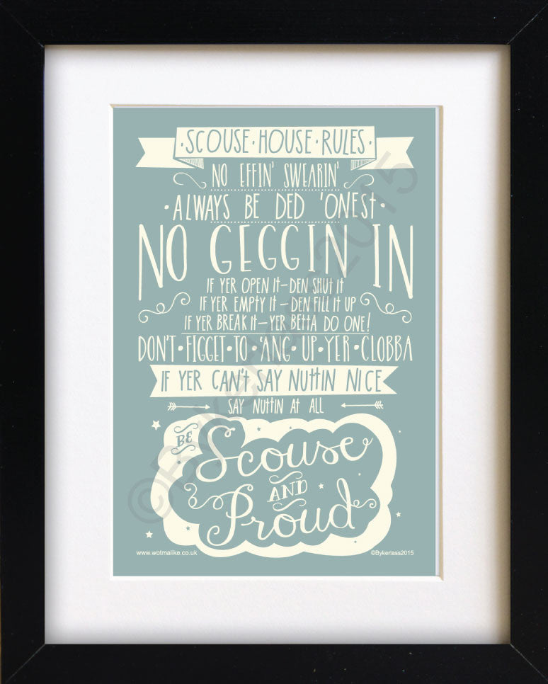 Scouse House Rules Mounted Print – Wot Ma Like