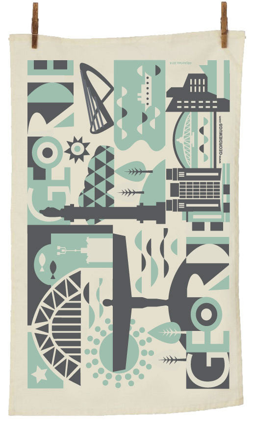 Geordie City Tea Towel in Pistachio & Charcoal (GTTCity2)