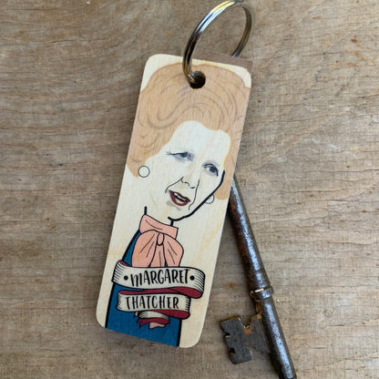 Margaret Thatcher Character Wooden Keyring - RWKR1