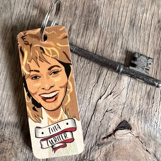 Tina Turner wooden keyring by Wotmalike