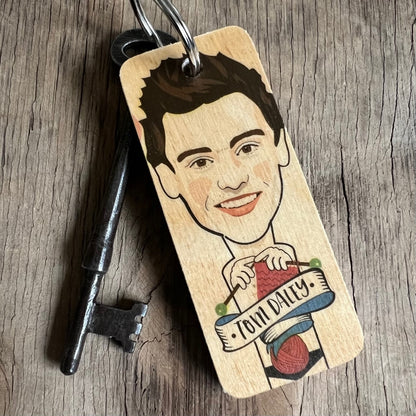 Tom Daley Character Wooden Keyring by Wotmalike