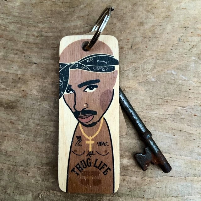 TuPac Character Wooden Keyring by wotmalike