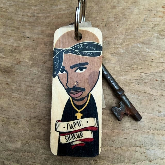 TuPac Character Wooden Keyring by wotmalike