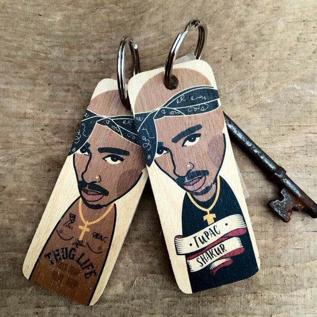 TuPac Character Wooden Keyring by wotmalike