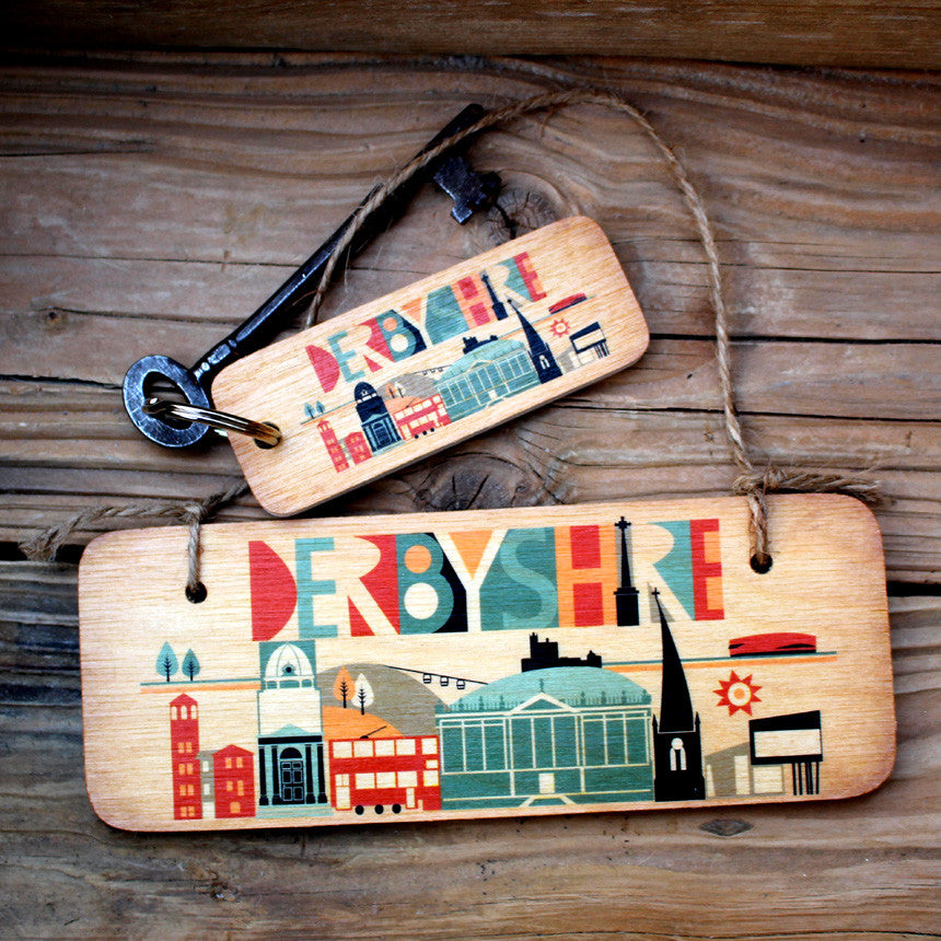 Derbyshire Scape Brights Rustic Wooden Keyring 