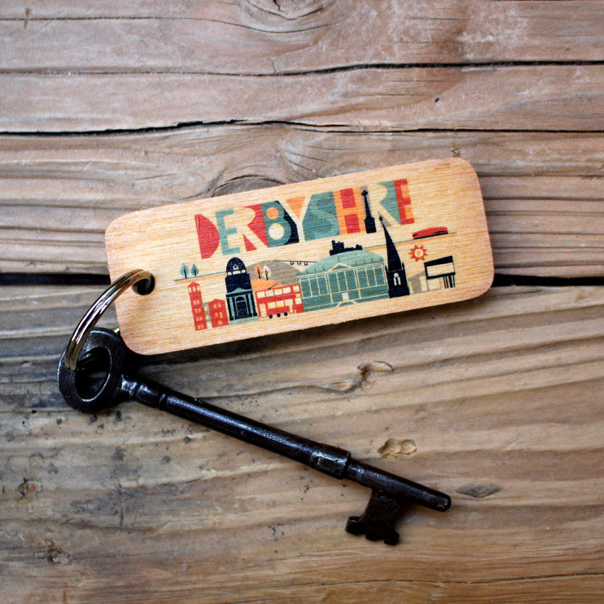 Derbyshire Scape Brights Rustic Wooden Keyring 