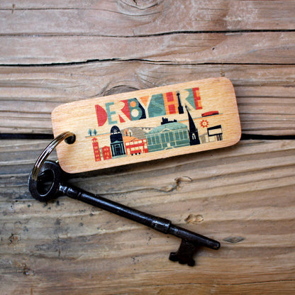 Derbyshire Scape Brights Rustic Wooden Keyring 