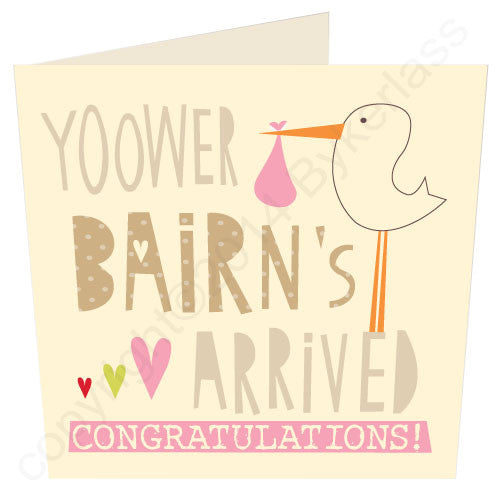 Yoower Bairn's Arrived Girl - Cumbrian New Baby Card