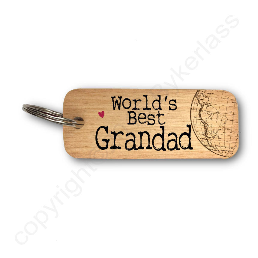 World's Best Grandad Rustic Wooden Keyring