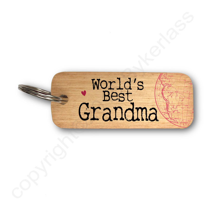 Worlds Best Grandma Rustic Wooden Keyring